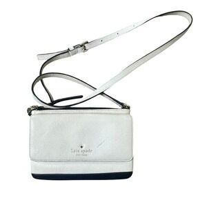 Kate Spade New York White Black Crossgrain Leather Crossbody Bag Gold Hardware